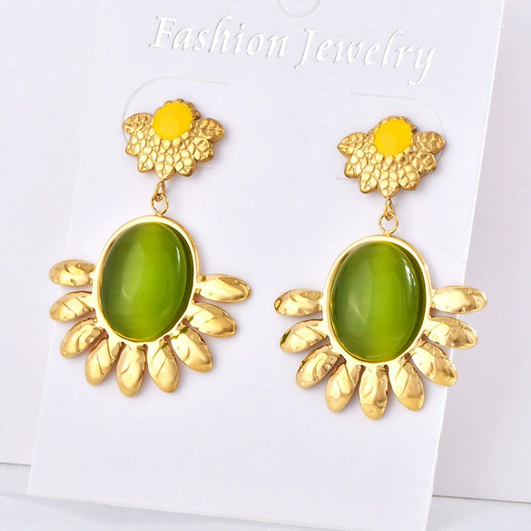 Titanium Steel Electroplated 18K Gold Sunflower Earrings Light Luxury Highend Personality Natural Style