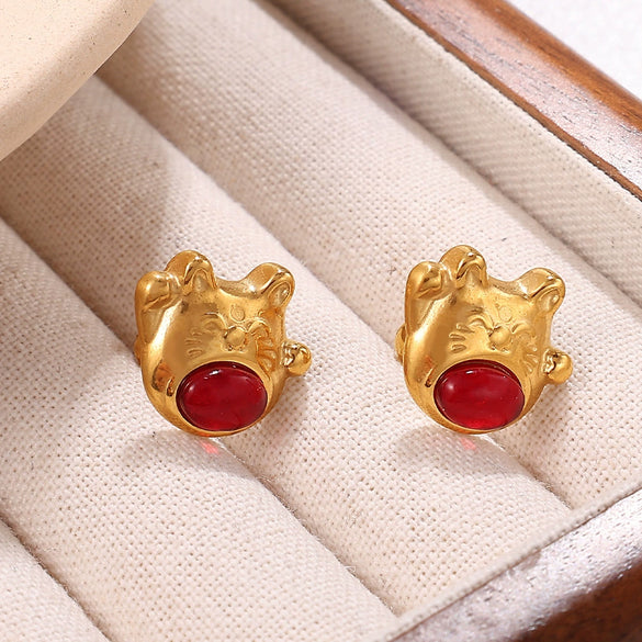316L Stainless Steel Electroplated Luckie Cat Earrings For Women