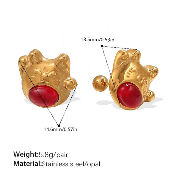 316L Stainless Steel Electroplated Luckie Cat Earrings For Women