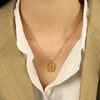 316L Stainless Steel Electroplated Oval Hollow Clavicle Chain With Love Heart And Tulip Flowers For Women