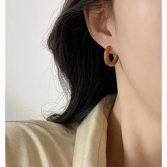 Titanium Steel Electroplated Ushaped Earrings For Women Retro Drop Glaze Dark Green Blue Wine Red