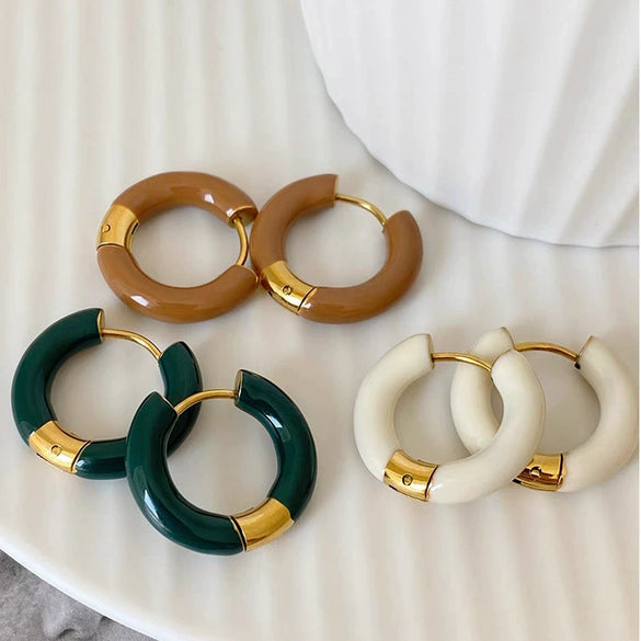 Titanium Steel Electroplated Ushaped Earrings For Women Retro Drop Glaze Dark Green Blue Wine Red