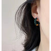 Titanium Steel Electroplated Ushaped Earrings For Women Retro Drop Glaze Dark Green Blue Wine Red
