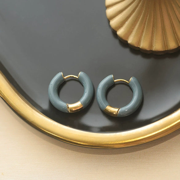 Titanium Steel Electroplated Ushaped Earrings For Women Retro Drop Glaze Dark Green Blue Wine Red