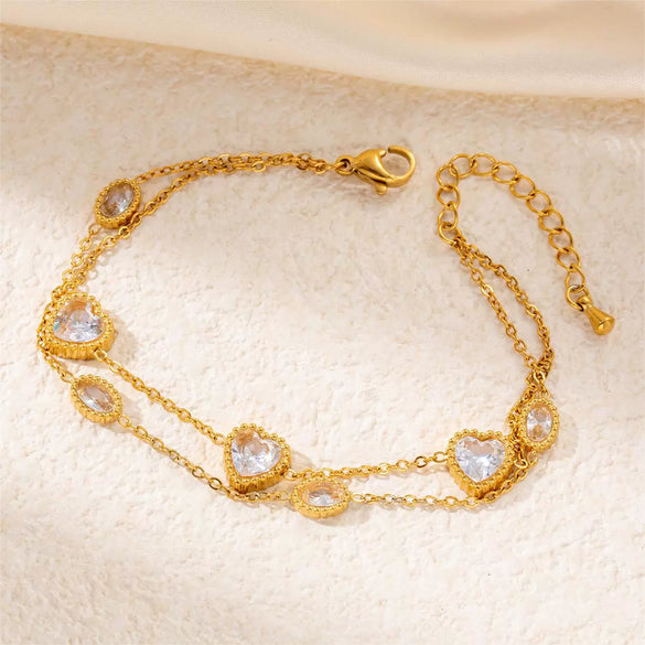 Titanium Steel Electroplated Women's Doublelayer Design Bracelet With Heart And Rhombus Patterns