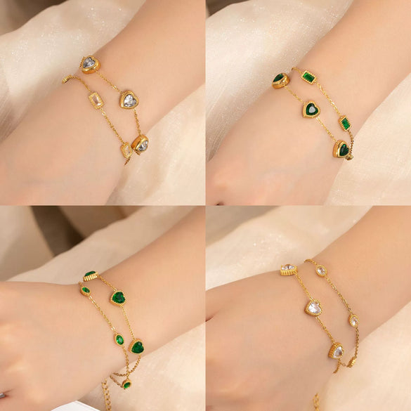 Titanium Steel Electroplated Women's Doublelayer Design Bracelet With Heart And Rhombus Patterns
