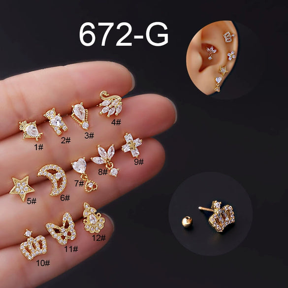 Titanium Steel Electroplated Women's Earrings With Crown Butterfly Star And Moon Shapes