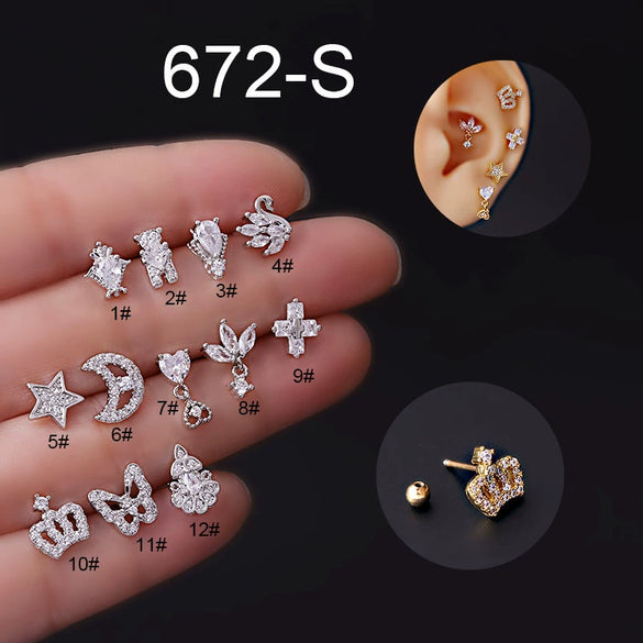 Titanium Steel Electroplated Women's Earrings With Crown Butterfly Star And Moon Shapes