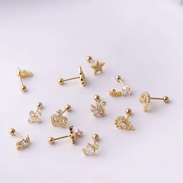 Titanium Steel Electroplated Women's Earrings With Crown Butterfly Star And Moon Shapes