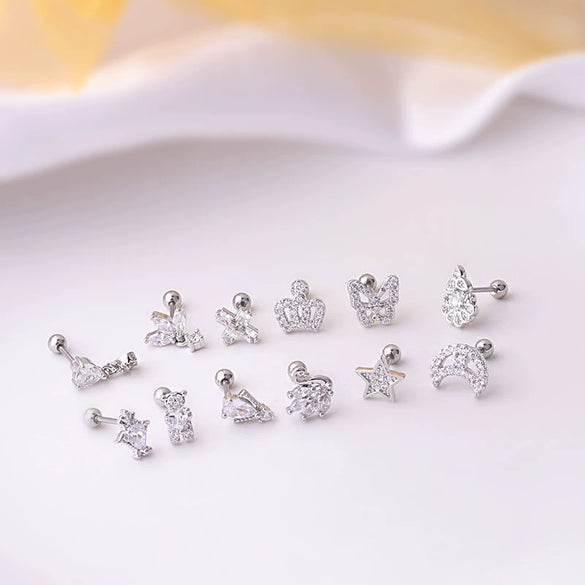 Titanium Steel Electroplated Women's Earrings With Crown Butterfly Star And Moon Shapes