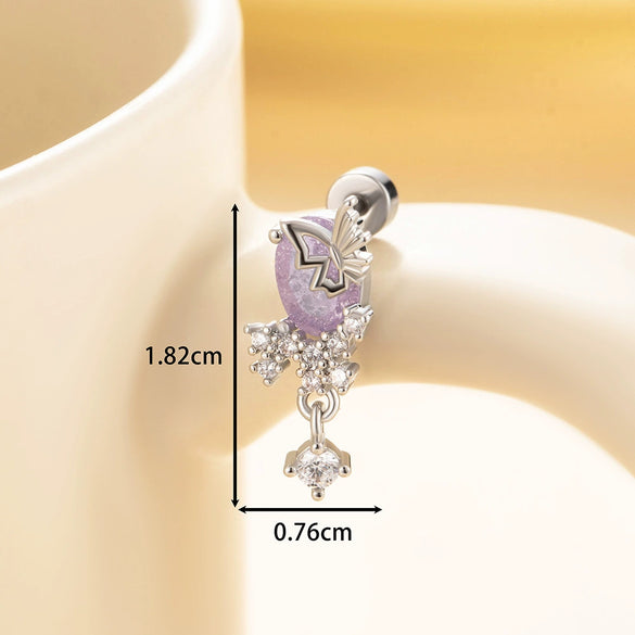 Titanium Steel Electroplating Butterfly Pendant Earrings For Girls