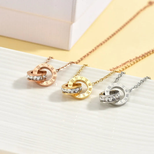 Stainless Steel Elegant Circle Plating Inlay Zircon Pendant Necklace
