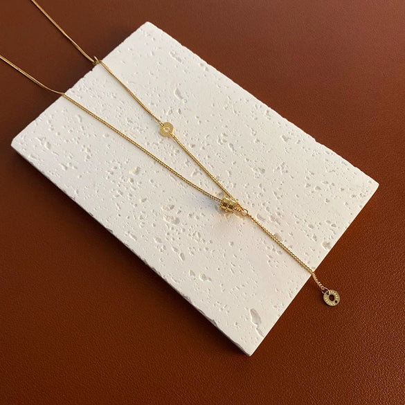 Titanium Steel Elegant Circle Tassel Clavicle Chain Necklace With Electroplating And Geometric Design For Women