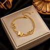 Titanium Steel Elegant Hollowout Doublelayer Threedimensional Butterfly Electroplated Women's Bracelet