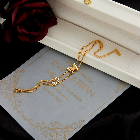 Titanium Steel Elegant Hollowout Doublelayer Threedimensional Butterfly Electroplated Women's Bracelet