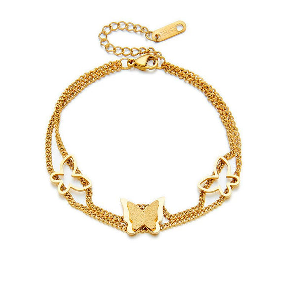 Titanium Steel Elegant Hollowout Doublelayer Threedimensional Butterfly Electroplated Women's Bracelet