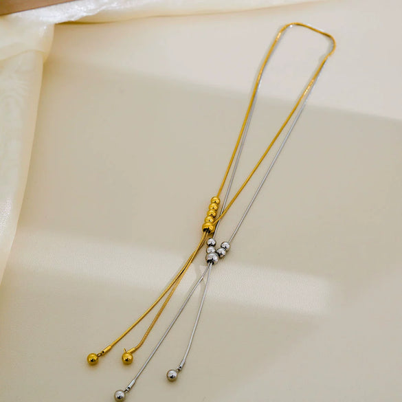 Titanium Steel Elegant Round Ball Tassel Necklace Electroplating Design Snake Bone Chain For Women