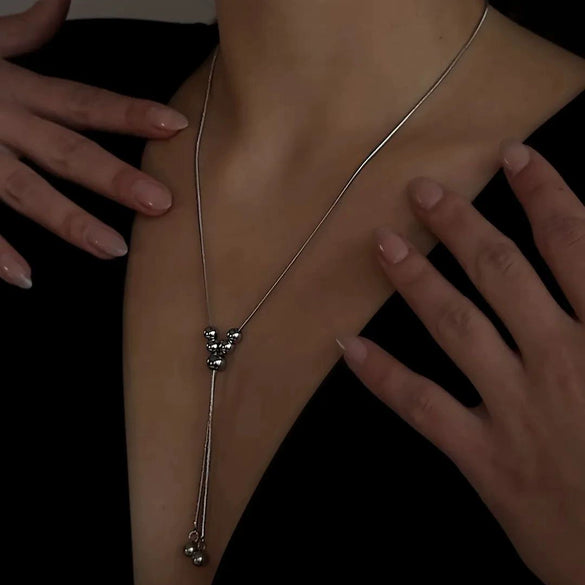 Titanium Steel Elegant Round Ball Tassel Necklace Electroplating Design Snake Bone Chain For Women