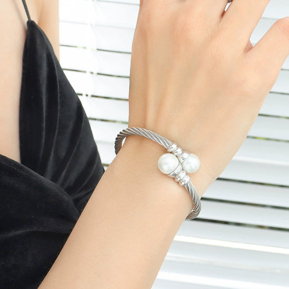 316L Stainless Steel Elegant Style Flexible Tube Color Bead Bracelet And Earrings Set With Electroplating