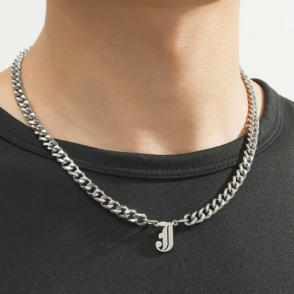 Titanium Steel English Alphabet Pendant Necklace With Cuban Chain Electroplating Hip Hop Fashion Style