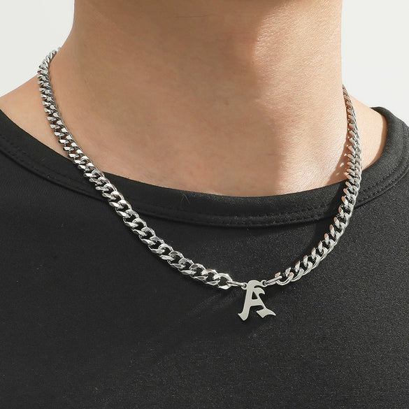 Titanium Steel English Alphabet Pendant Necklace With Cuban Chain Electroplating Hip Hop Fashion Style