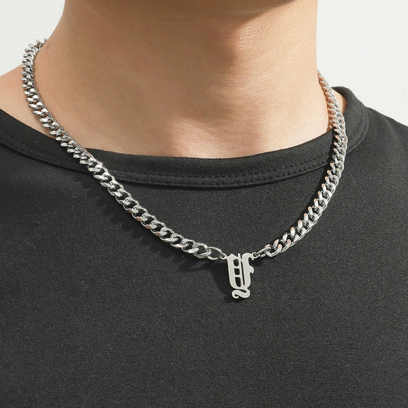 Titanium Steel English Alphabet Pendant Necklace With Cuban Chain Electroplating Hip Hop Fashion Style