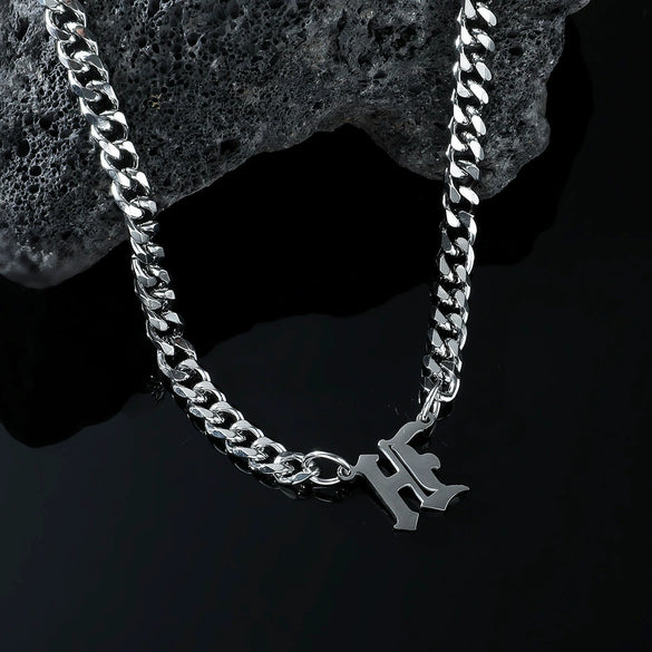 Titanium Steel English Alphabet Pendant Necklace With Cuban Chain Electroplating Hip Hop Fashion Style
