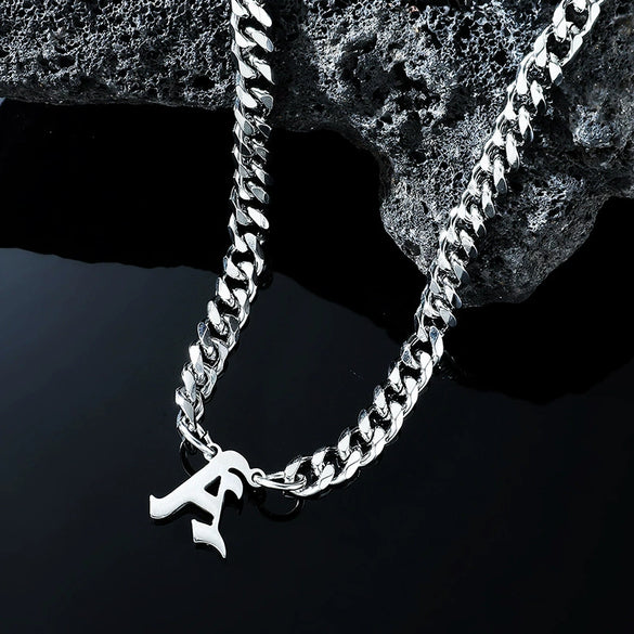 Titanium Steel English Alphabet Pendant Necklace With Cuban Chain Electroplating Hip Hop Fashion Style