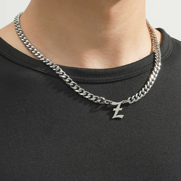 Titanium Steel English Alphabet Pendant Necklace With Cuban Chain Electroplating Hip Hop Fashion Style