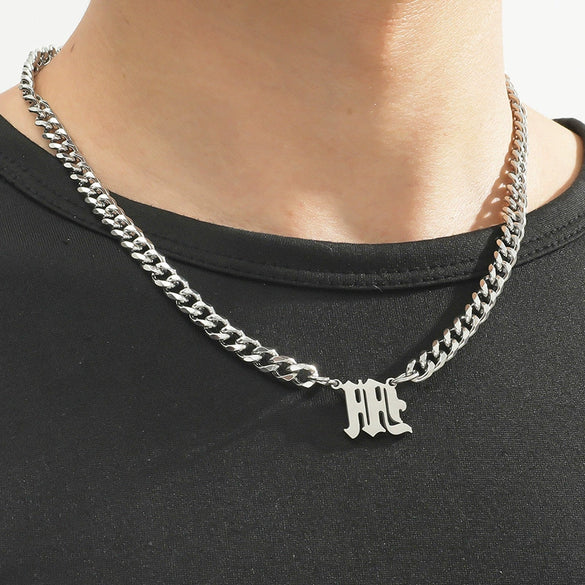 Titanium Steel English Alphabet Pendant Necklace With Cuban Chain Electroplating Hip Hop Fashion Style