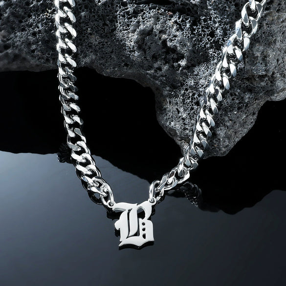 Titanium Steel English Alphabet Pendant Necklace With Cuban Chain Electroplating Hip Hop Fashion Style
