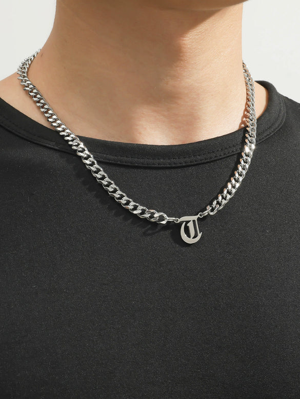 Titanium Steel English Alphabet Pendant Necklace With Cuban Chain Electroplating Hip Hop Fashion Style