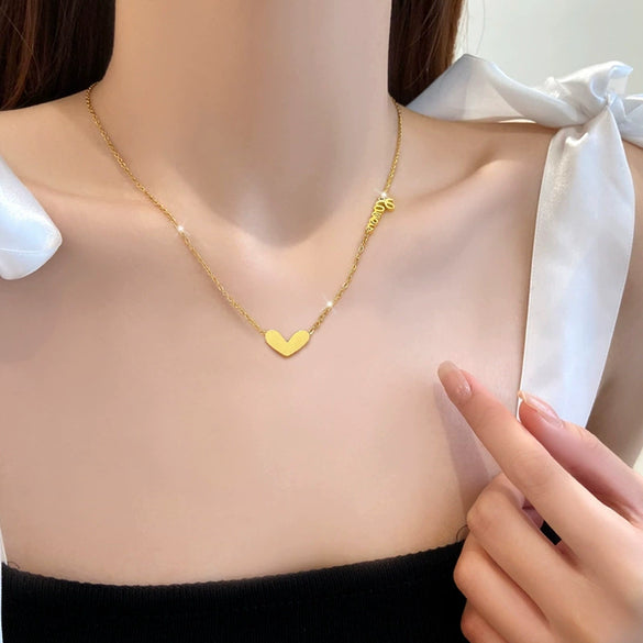 Titanium Steel English Love Furnace Cartoon Geometric Electroplated Necklace For Female