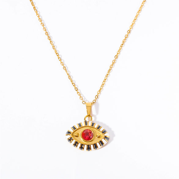 Titanium Steel Evil Eye Pendant Necklace With O Shaped Chain Electroplated