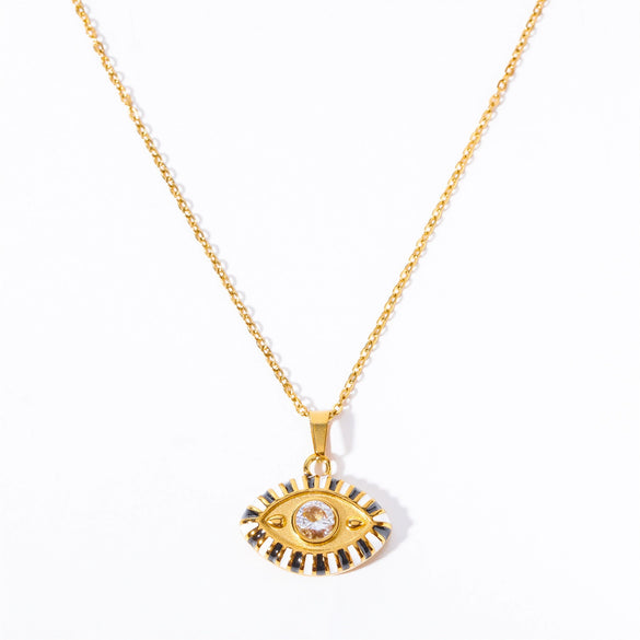 Titanium Steel Evil Eye Pendant Necklace With O Shaped Chain Electroplated