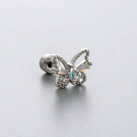 Titanium Steel Fairy Style Bow Shape Heart Shape Bow Pattern Zirconia Earrings For Women
