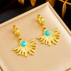Titanium Steel Fanshaped Irregular Pendant Earrings Retro Fashion Electroplated For Women