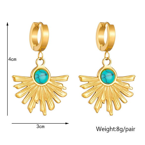 Titanium Steel Fanshaped Irregular Pendant Earrings Retro Fashion Electroplated For Women