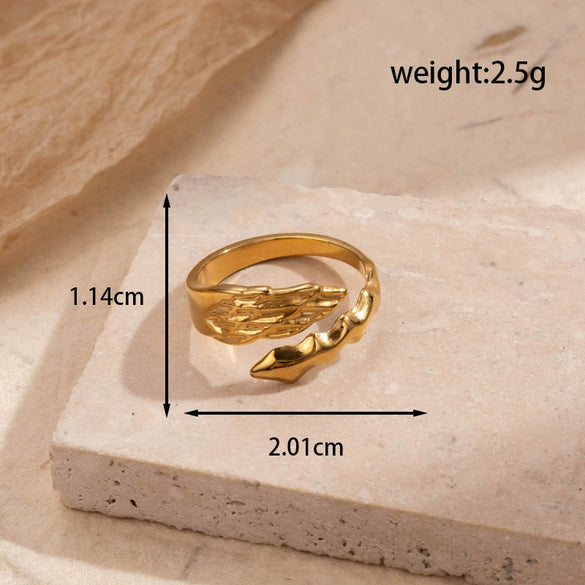 Titanium Steel Fashion All Match Snake Leaf Flower Light Luxury Opening Adjustable Ring With Electroplating