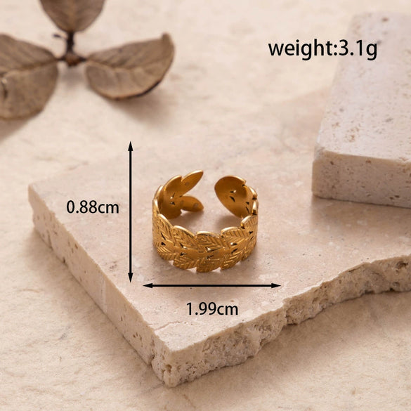Titanium Steel Fashion All Match Snake Leaf Flower Light Luxury Opening Adjustable Ring With Electroplating