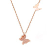 Titanium Steel Fashion Frosted Double Butterfly Pendant Necklace For Women With Vacuum Plating And Cross Chain