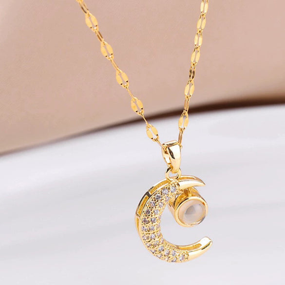 Titanium Steel Female Moon Projection All Match Clavicle Necklace