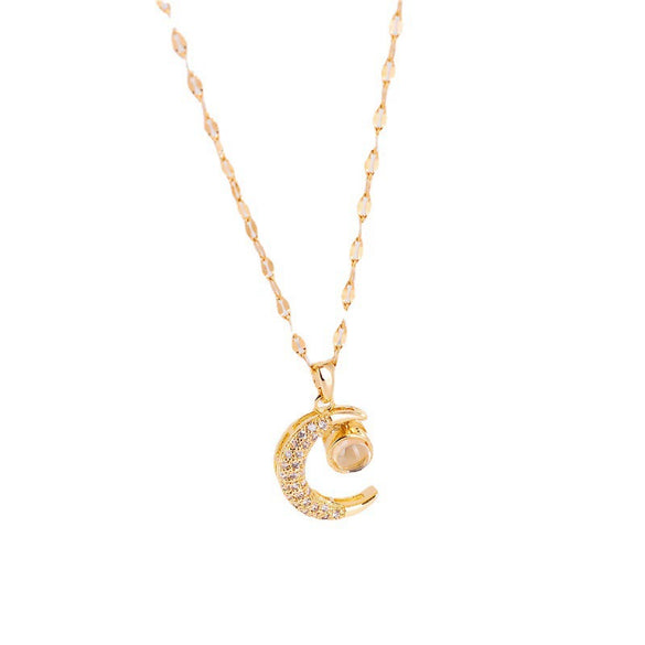 Titanium Steel Female Moon Projection All Match Clavicle Necklace
