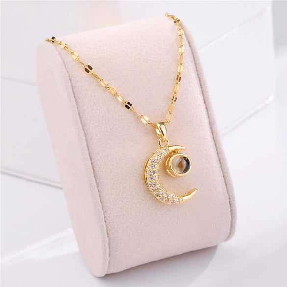 Titanium Steel Female Moon Projection All Match Clavicle Necklace