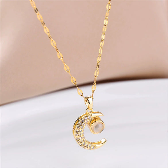 Titanium Steel Female Moon Projection All Match Clavicle Necklace