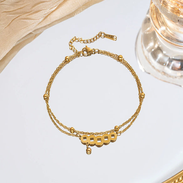 Titanium Steel Five Emperors Copper Coin Doublelayer Beanie Chain Bracelet Light Luxury Electroplated Jewelry For Women