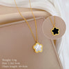 Titanium Steel Five Leaf Flower Double Sided Cartoon Style Electroplated Necklace