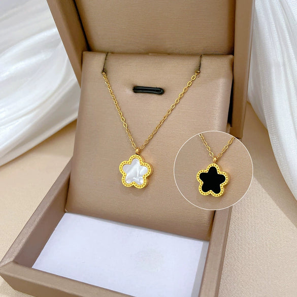 Titanium Steel Five Leaf Flower Double Sided Cartoon Style Electroplated Necklace