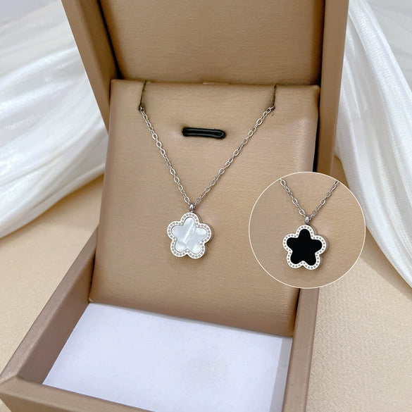 Titanium Steel Five Leaf Flower Double Sided Cartoon Style Electroplated Necklace