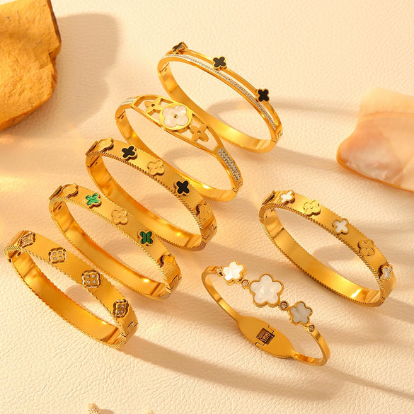 Titanium Steel Fiveleaf And Fourleaf Flower Diamond Bracelet Electroplated Minimalist Style